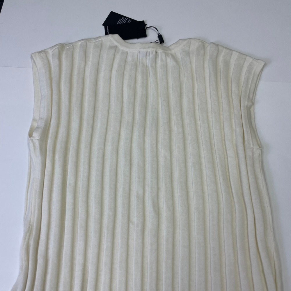 NWT Rails Ashley Cream Ribbed Knit Midi Dress L Sleeveless Split Neck Minimalist - Picture 11 of 16